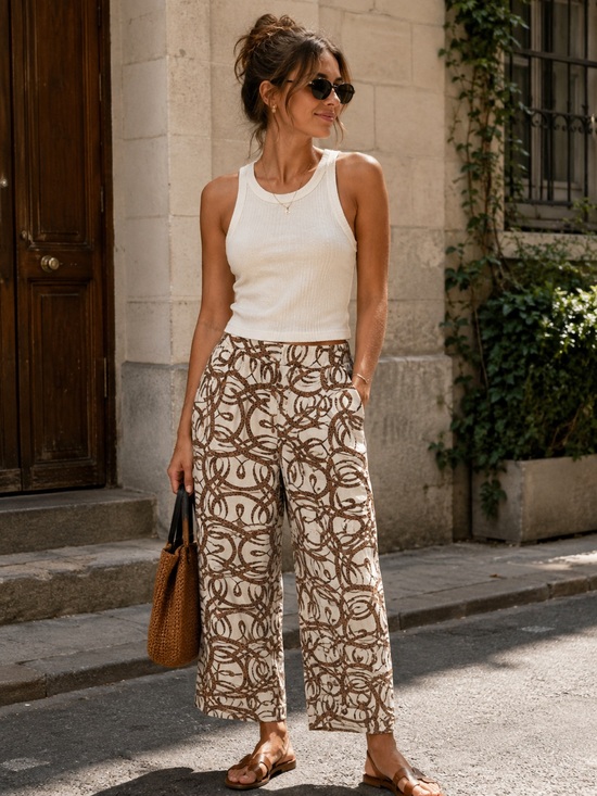H&M Pants - H&M X Richard Allen Brown Patterned Wide-Leg Pants US 8